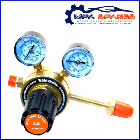 Single Stage 2 Gauge Welding Propane Regulator - 2 Bar Extended Stem