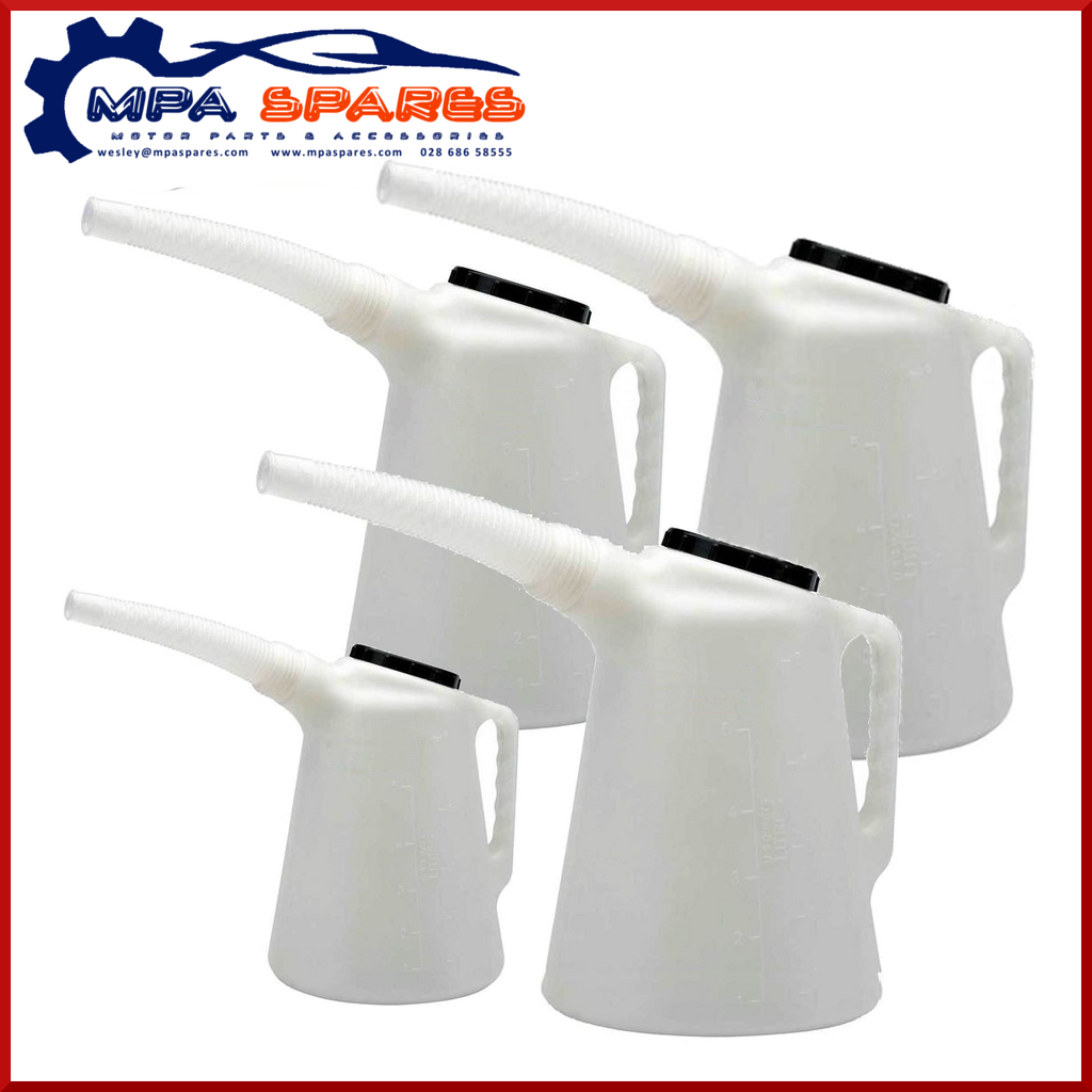 Set Of Oil Jugs 1,2,3, & 5 Litre - Flexible Spout - Us & Eu Marked Petrol/Diesel - MPA Spares