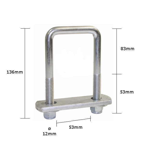 Set Of 12: 12mm U Bolts Square Type Includes Nyloc Nuts