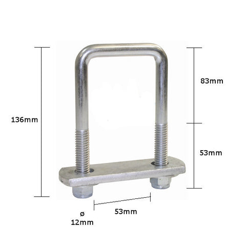 Set Of 12: 12mm U Bolts Square Type Includes Nyloc Nuts